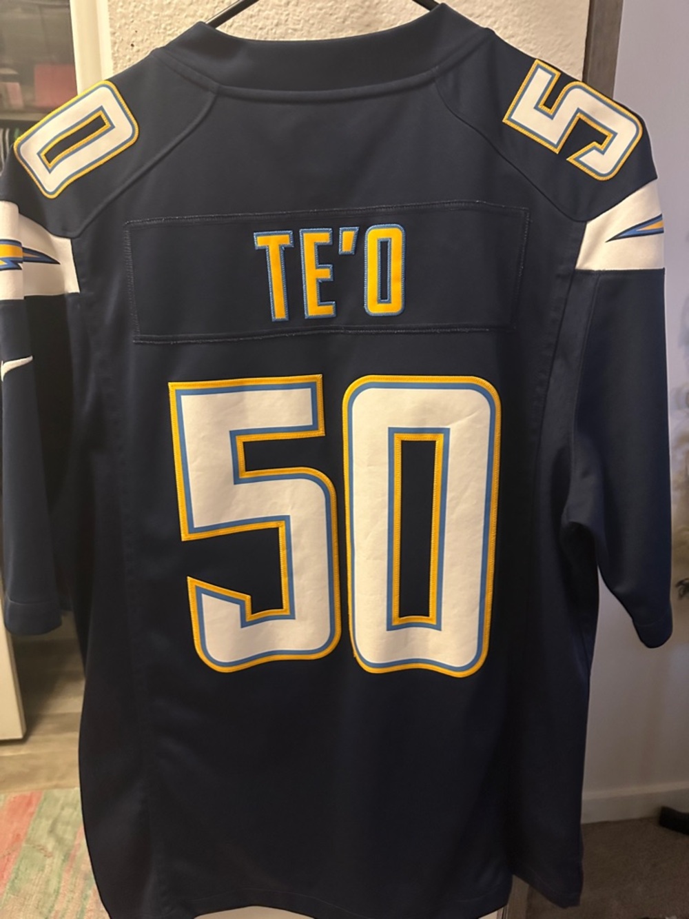 Nike Navy Chargers #50 Football Jersey with White and Gold Accents - Picture 5 of 5